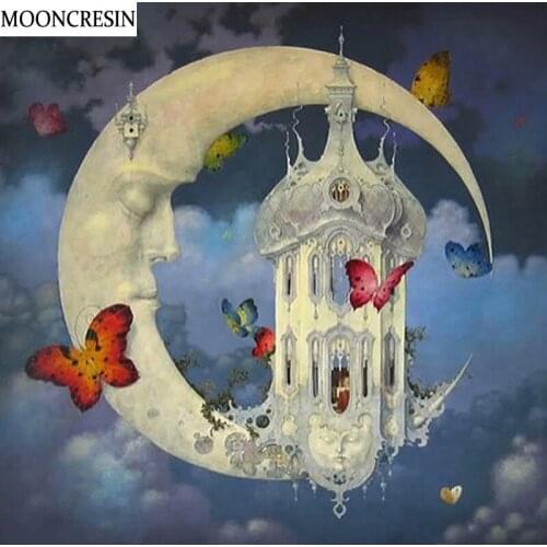 Diy Diamond Painting Full Square 5D Moon Castle Mosaic Pictures Diamond Embroidery Cross Stitch Needlework Butterfly Decoration