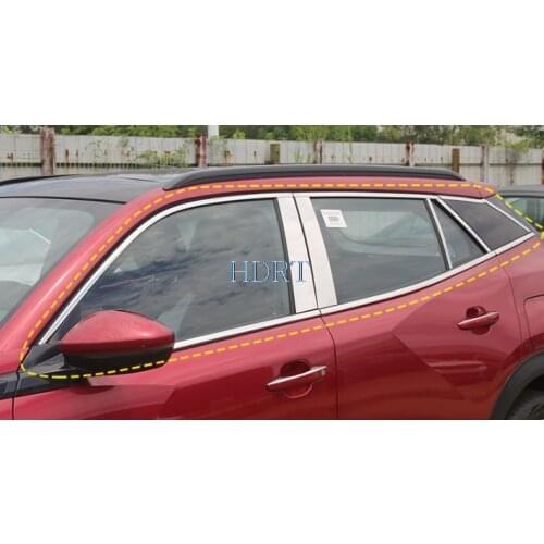 For Peugeot 2008 2020 2021 Stainless Side Door Full Window Sill Frame & Center Pillar Sticker Cover Trim Car Styling