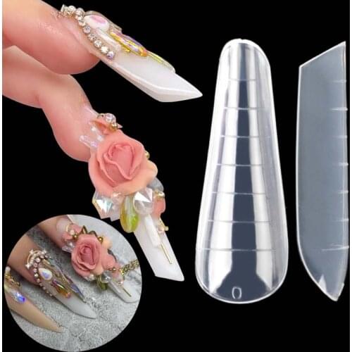 Dual Nail Full Cover Extension Mold Tips Quick Building Poly UV Gel Builder Stiletto Art Fake Nail Reusable Clear Manicure Tools