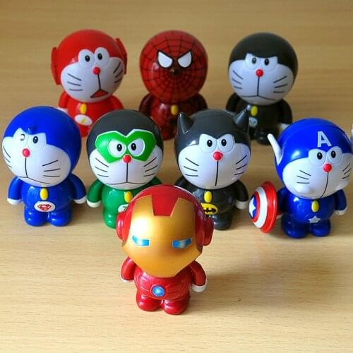 8pcs/lot 5cm Q Vesion Doraemon Action Figures Toy Cosplay The Avengers America Captain Iron Man ABS Figures Toy