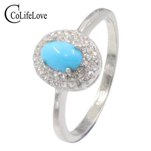 Elegant turquoise silver ring for woman 4 mm * 6 mm natural turquoise ring sterling silver turquoise jewelry romantic gift