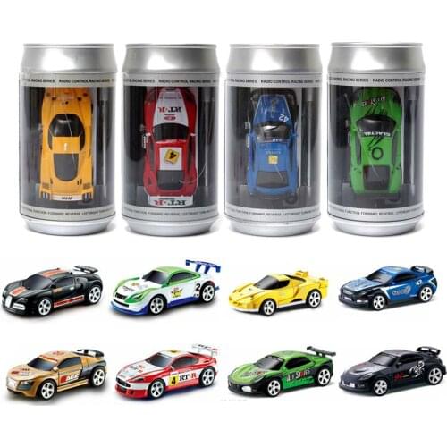 7x3x2.5CM 20KM/H Radio Control Racing Mini Coke Can Toy Car Built-In 85Mah Battery with controller Road Blocks for Children Gift
