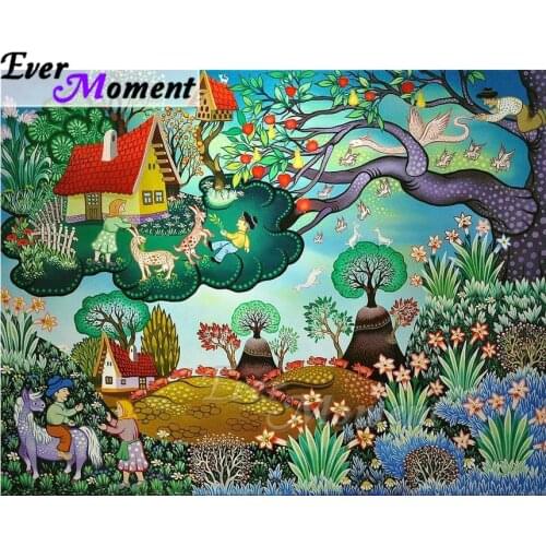 Ever Moment Diamond Painting Handmade Full Square Drill House Tree Landscape 5D DIY Hobby Art Diamond Embroidery ASF1854