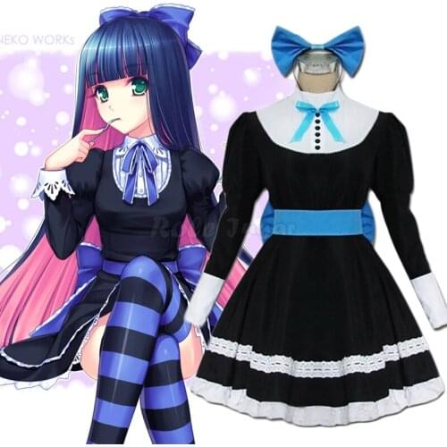 Panty&Stocking with Garterbelt Stocking Anarchy Cosplay Costume Anime Halloween Women Girl Maid Dress+Belt+Headwear Sets C80M114
