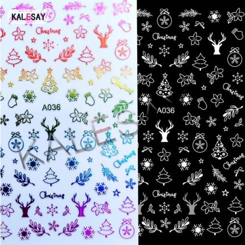 Colorful laser Elk Merry Christmas Nail Sticker Decoration Snow Nail Art Decal Red Gold Silver Nail Art Sticker Design Manicure