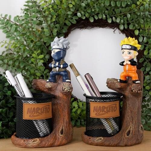NARUTO Cartoon Anime Character Doll Creative Tree Stump Grid Storage Pen Holder Student Desk Decoration Birthday Christmas Gift