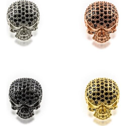 Micro inlay cz Punk Style Skull Head Beads Charms for Men String charm Bracelets Jewelry Making