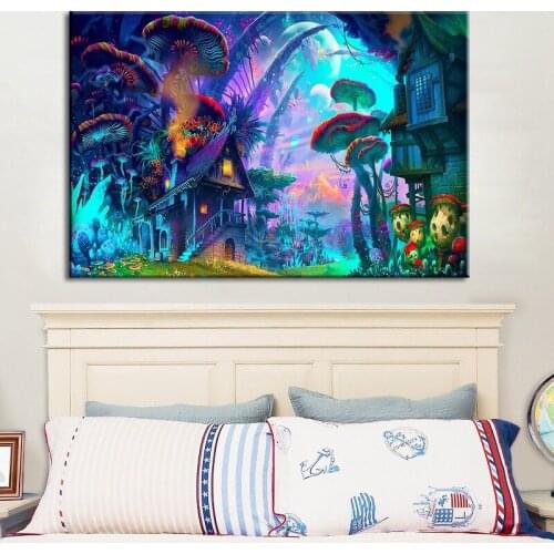 Cartoon Anime Posters Forest Mushroom Abstract Psychedelic Oil Painting Room Decoration Wall Art Canvas and Prints Home Decor