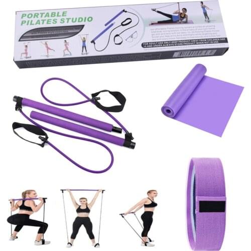 3-pieces Yoga Pilates Bar Kit Resistance Band Exercise Set Pull Expander Home Gym Sport Workout Stick Portable Fitness Equipment