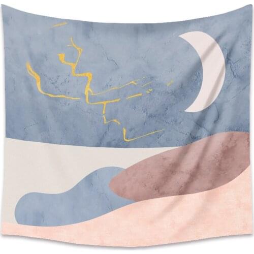 Morandi Color Sun Moon Mountains Tapestry Wall Fabric Blue Abstract Wall Cloth Tapestries Nordic Home Decoration Wall Tapestry