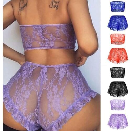 2021 New Sexy Women Lace Tulle Lingerie Set Ruffle Sleepwear Babydoll Ladies Sexy Bandeau Underwear Nightwear Exotic Sets Hot