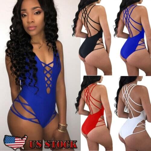 New Summer Sexy Women One Piece Bathing Monokini Push Up Padded Bikini 2019 Swimsuit Swimwear Lace Up Straps Swim Costume