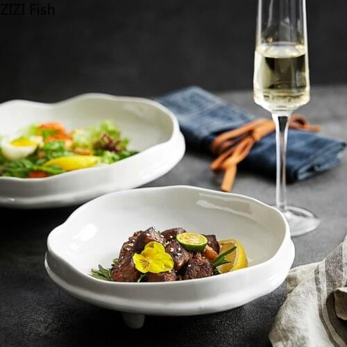 Solid Color Ceramic Tableware Irregular Deep Dish Chinese Style Creativity Steak Salad Plate Home Decoration Tableware