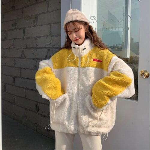 HAPEDY 2020 Autumn New Lambswool Coats Plus Size Winter Warm Women Parker Patchwork Sheepskin Coat Casual Baseball Jacket Women