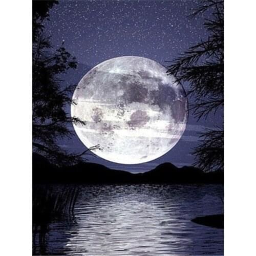 Full Square Drill Diamond Embroidery Mosaic Moon Night Ocean Diamond Painting 5d Landscape Set Home Decor