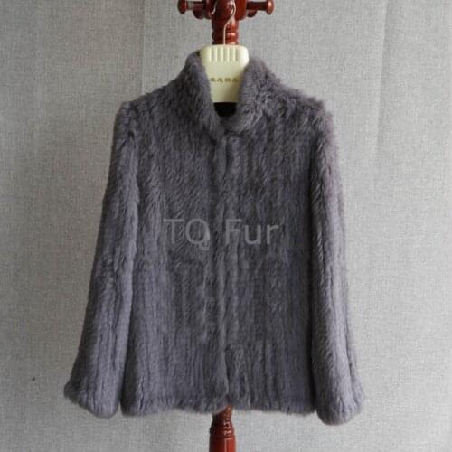 Real Fur Coat Rabbit Coat Real Knit Rabbit Fur Jacket Thick Rabbit Fur Coat Mandarin Collar winter clothes women