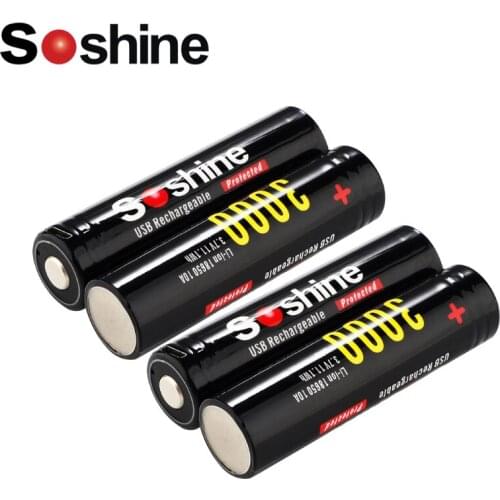 Soshine 16850 USB high power 3.7V 3000mah Lithium USB Rechargeable battery charging socket