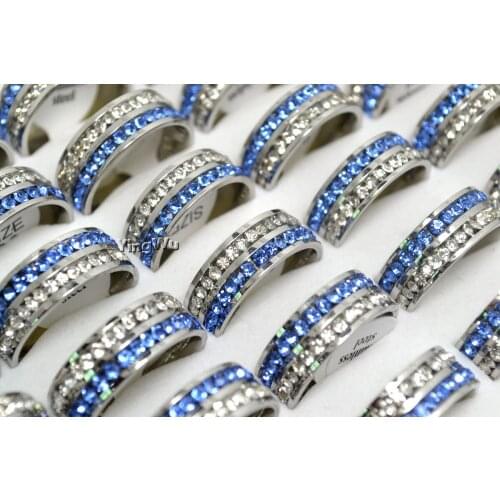 Yingwu 2 Row Lines Crystal Wedding Rings For Women Fashion Rhinestone Stainless Steel Female Jewelry 20pcs