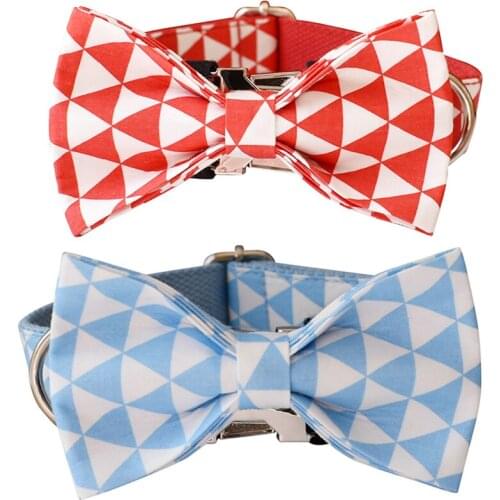 Triangle Fashion BowTie Dog Collar Personalized Engraved Pet Name Pecial Handmade Soft Pet Accessories