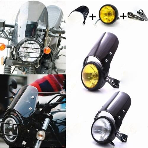 Universal Retro Motorcycle Vintage Cafe Racer headlight Fairing Windshield Bracket Mount headlamp Windscreen for Harley Bobber