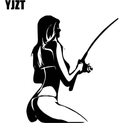 YJZT 15cm*17.6cm HOT BABE FISHING Personality Vinyl High-quality Decor Decals Car Sticker Black Silver C11-0197