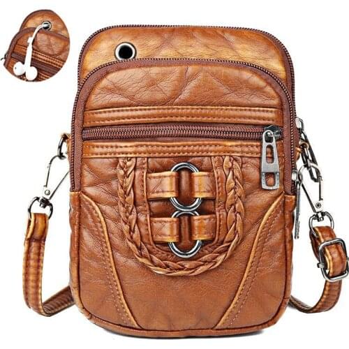 Womens bags Retro soft pu leather Shoulder bag mini mobile phone bag for women messenger bags multi-layer purse bag Handbag