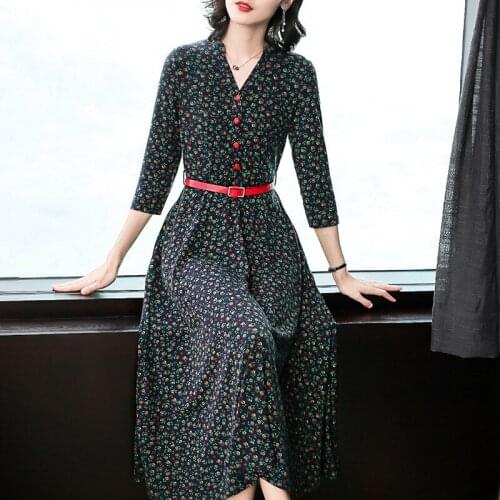 2019 Autumn New Pattern Self-cultivation Seven Part Sleeve Fashion Grace Shivering Temperament Will Pendulum Longuette Dress