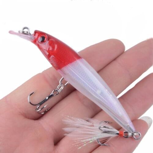 1pcs 9cm 8g Minnow Fishing Lure Swim Hard Bait Artificial Plastic Feather Wobbler Bait Crankbait Fishing Tackle 3D Eyes
