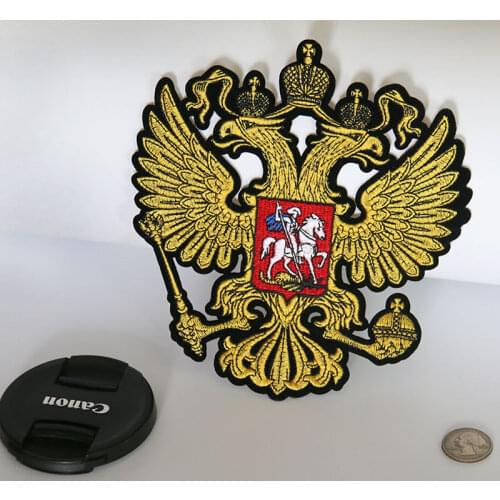 6 pcs/lot large Embroidery Patch Gold Russian emblem double head eagle Clothing Decoration Sewing Accessory Iron Heat Transfer