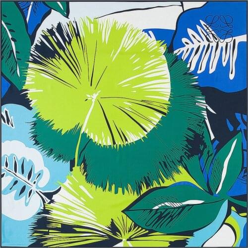 100% Silk Twill Silk Scarf For Women New Plant Leaves Print Luxury Brand Large Square Scarves Headband Shawl Female Giant Scarf