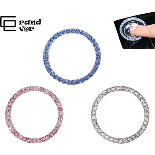 2 Pieces One-click Start Button Decoration Ring Hand-set Diamond Crystal Ignition Ring Sticker Car Interior Car Accessories