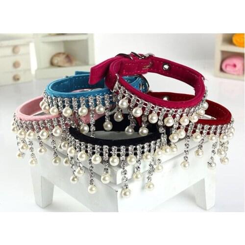 24pcs/lot Hot Sale Personalized Rhinestone Dog Collar,crystal Pearl Necklace Cats Pet Handmade Jeweled Bling Collars