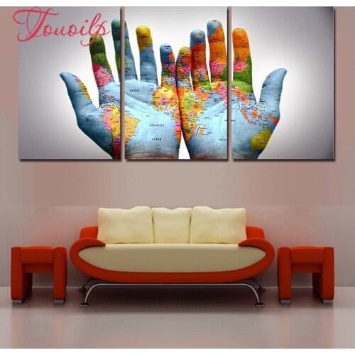 3 pcs,DIY 5D Full Diamonds Embroidery world map hand, square&round Diamond Painting Cross Stitch Kits Diamond Mosaic Home Decor