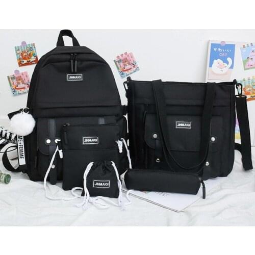 5 pcs sets canvas Schoolbags For Teenage Girls Women Backpacks Laptop keychain School Bags Travel Bagpack Mochila Escolar