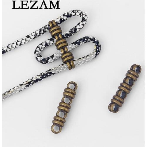 10pcs Antique Bronze Four Holes Slider Beads Spacer For 3mm Round Leather Cord Bracelet Jewelry Making Findings Material