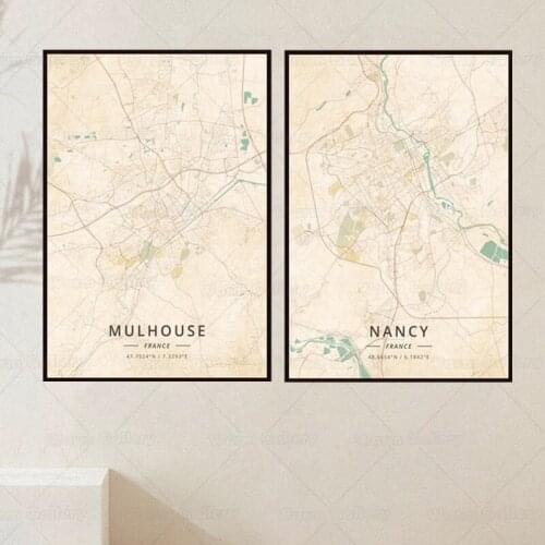 Black Art Canvas Painting Golden Gloss Art Mulhouse city Maps The Nancy city Map Print Decoration Poster