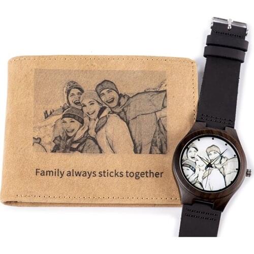 BOBOBIRD Wood Watch Customized Photo Wallet Quartz Wristwatch Engrave Logo Personal Unique gifts Leather Wallets Wooden Watches
