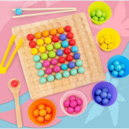 Wooden Montessori Kids Hands Brain Training Clip Beads Puzzle Board Math Game