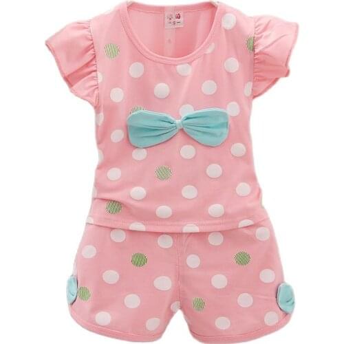 Disney Mickey Sets Infant Kids Boys Clothes Children Clothing Sets Summer Baby Girls Clothes Cute bow dot T-Shirt+Short