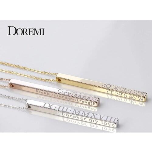 DOREMI Personalized Vertical Bar Custom Necklace Engraved Necklaces for Women Name Necklace Jewelry Mothers Day Roman Numeral