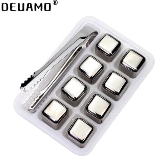 Logo Custom Wine Whiskey Stones Chiller Ice Stone 304 Stainless Steel Ice Cubes Reusable metal Beer Cooler For Vodka Wort Bar