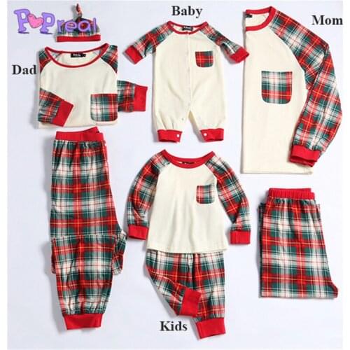 PopReal Family Clothing Set Plaid Patchwork Mother And Daughter T Shirt&Pant Print Father And Son T-Shirt Parent-Child Outfit