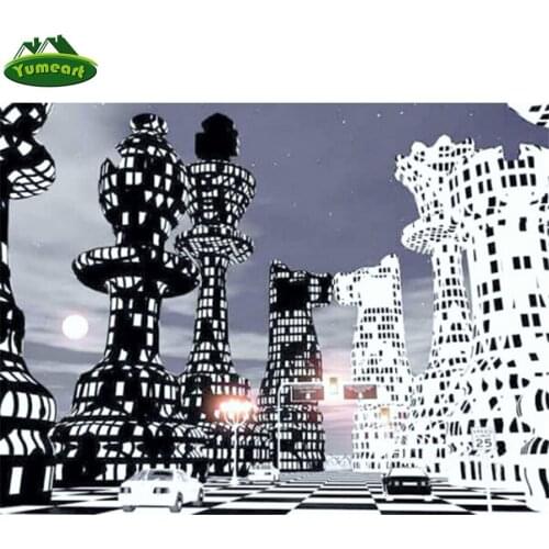 Yumeart Full Square Drill Diamond Embroidery Black White City 5D Diamond Painting Almaznaya Mosaic Bead Picture of Rhinestones