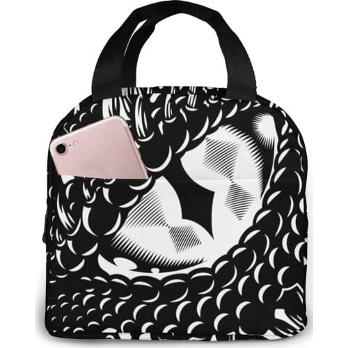Monochrome Dragon Eye Lunch Bag Portable Insulated Thermal Cooler Bento Lunch Box Tote Picnic Storage Bag Pouch