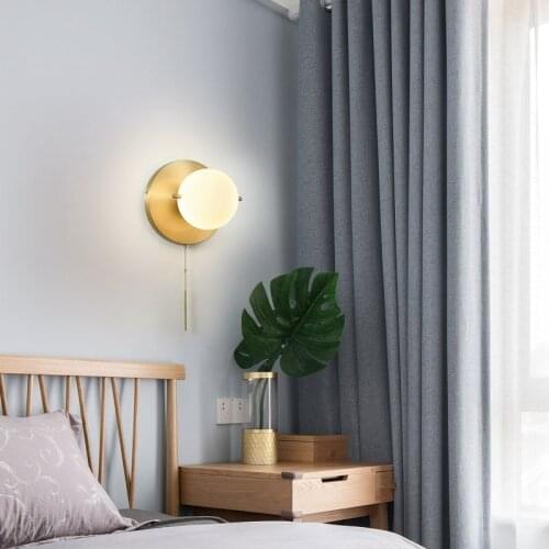 Nordic LED Glass Wall Lamp Living Room Decor Indoor Lighting Sconces with Pull Switch Wall Light Fixtures Bedroom Bedside Lamps