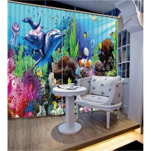 Ocean curtains dolphin curtain Window Blackout Luxury 3D Curtains set For Bed room Living room Office Hotel Home Wall Decorative