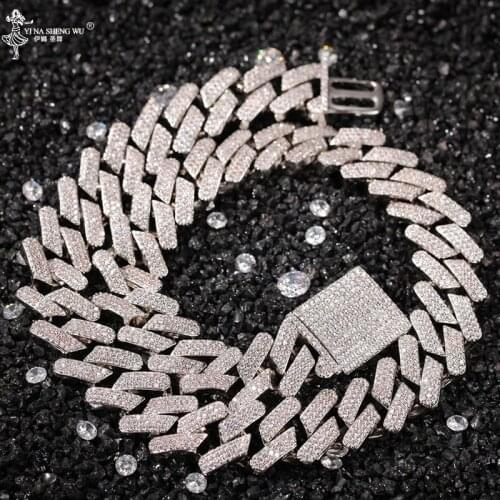 New 18mm Gold Color Cuban Link Chains Necklace Fashion Hiphop Jewelry 3 Row Rhinestones Iced Out Necklaces For Men