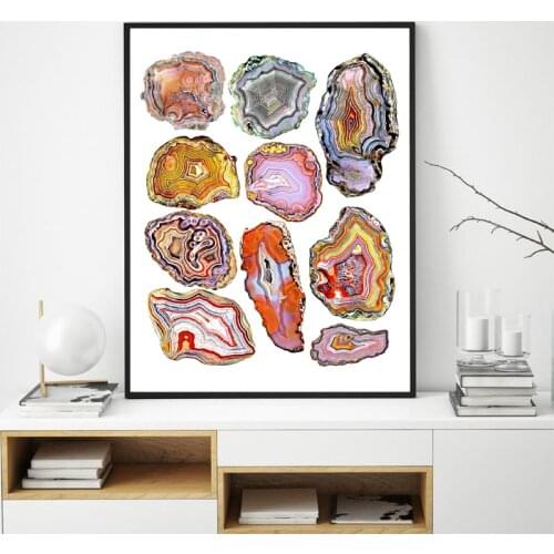 Agate Slice Print Quartz Crystal Qemstone Mineral Poster Abstract Geology Picture Canvas Painting Home Room Wall Art Decor