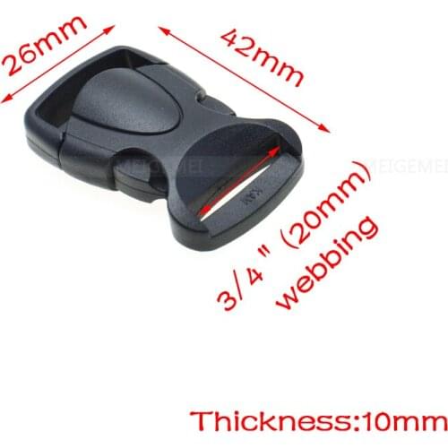 10pcs/pack 3/4" (20mm) Plastic Buckles for Paracord Bracelet Side Release Buckles Bag & Case Accessory Black
