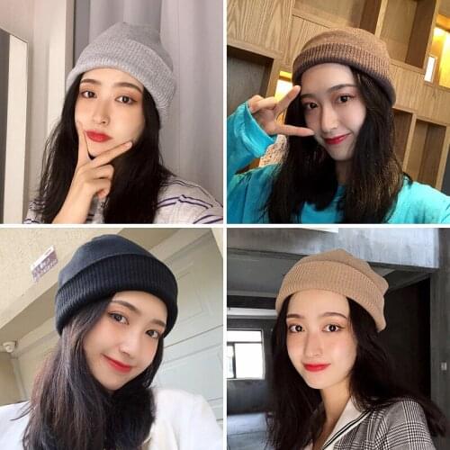 Thickened Warm Linen Knitted Winter Hat Women Unisex Korean Fashion Blue Purple Orange White Black Cold Wool Beanies for men